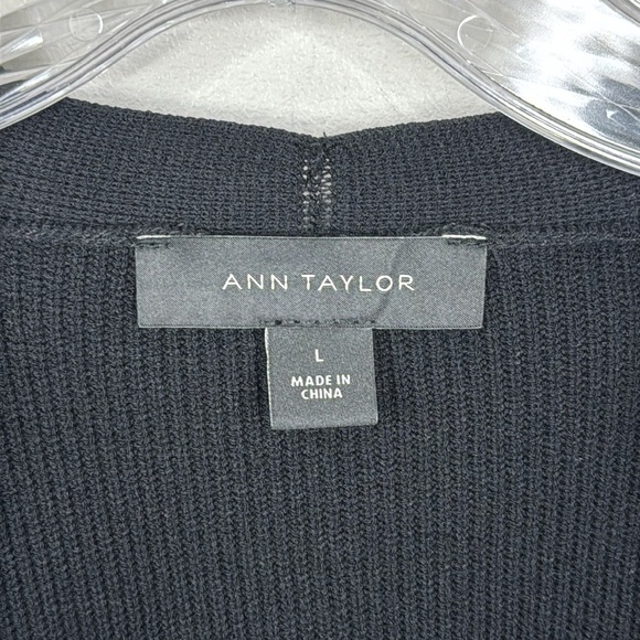 Ann Taylor Black Ribbed Open Front Cardigan Sweater Duster Women's Size Large - Picture 4 of 6